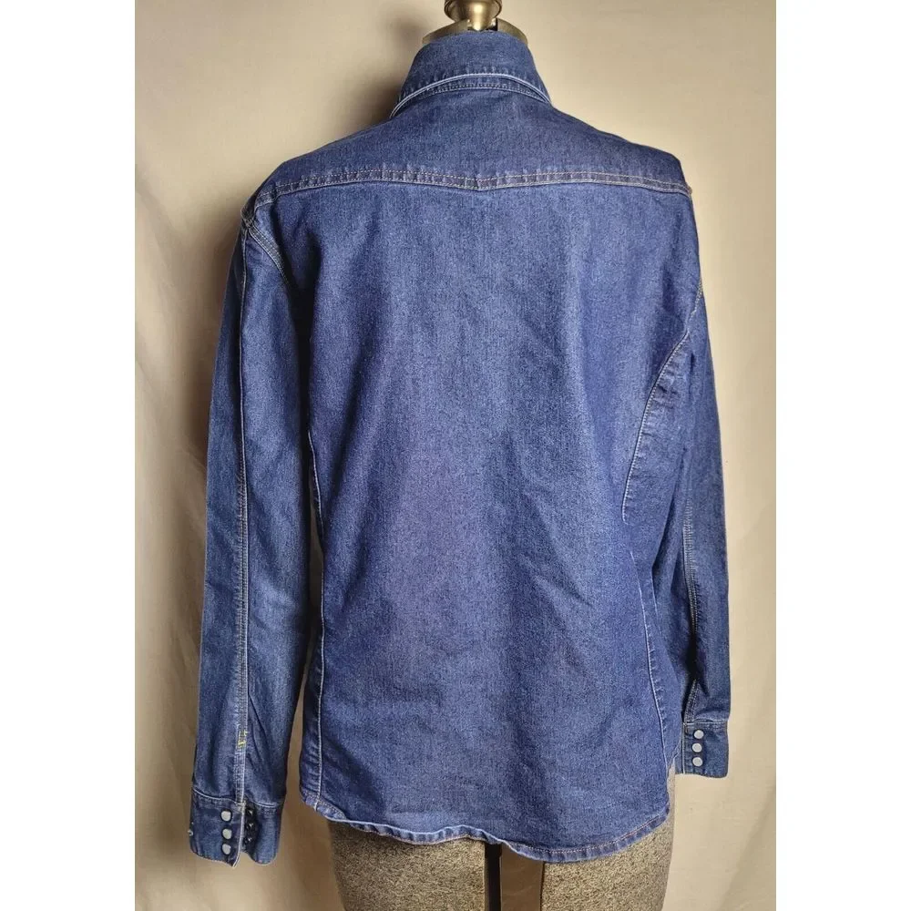 Levi's Western Pearl Snap Button Up Shirt‎ Womens Large L Dark Wash Denim - Picture 6 of 16
